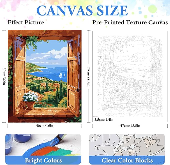 ZRIZQ Paint by Numbers Kit for Adults Beginner,Landscape Scenery,16x20 | Full set with wooden brushes,rolled canvas,rich paints.Calming activity.Beginner friendly.Just open and paint.
