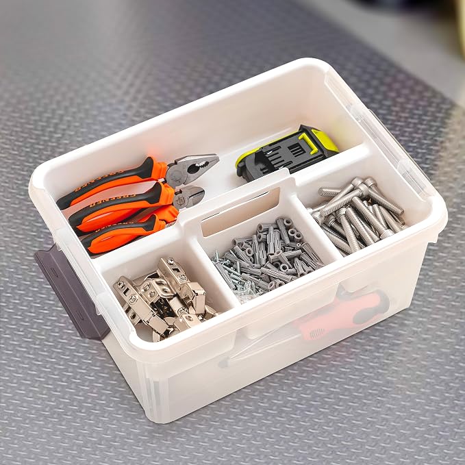 Citylife 17 QT Clear Craft Organizers and Storage Box with Handled Tray | Stackable Art Supply Organizer Storage Bins with Lids for Craft, Beads, Markers, Sewing, Tools, Playdoh, Coloring Books,