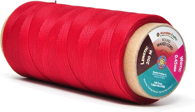 Mandala Crafts 200M 0.45mm Red Round Waxed Thread for Leather Sewing