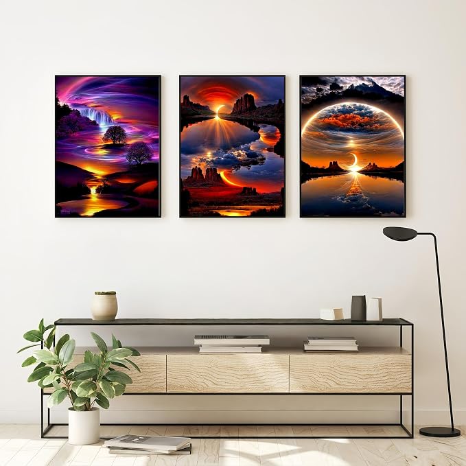 3 Pack Sunrise Diamond Painting Kits for Adults,5D Diamond Art Sets | Landscape DIY Full Drill Round Gem Painting Diamond Art for Adult Beginners, Home Wall Decor 12x16 Inch