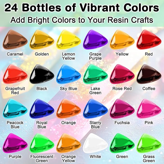 SigWong Epoxy Resin Color Pigment – 24 Colors Liquid Epoxy Dye Set with 6 Glitters, Highly Concentrated, Non-Toxic Resin Pigment for Art, Jewelry Making & Crafts – Each 6ml/ 0.25 oz