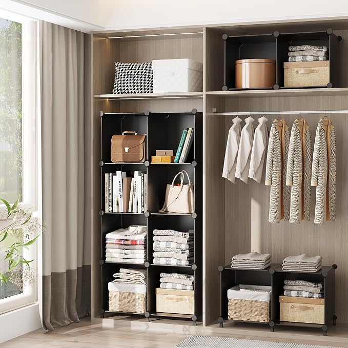 AWTATOS 12 Cube Storage Organizer, Closet Organizer Storage Shelves, Black