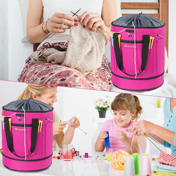 MYBAGZING Expandable Yarn Storage Organizer, Crochet Bag & Yarn Tote with Zipper Closure, Yarn Holder for Crocheting and Knitting for Yarn Skeins, Hooks, Needles,Accessories – Gift for Crafters