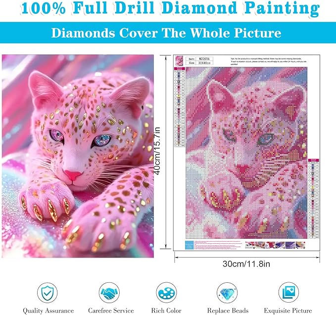 Diamond Art Kits for Adults Pink Leopard Diamond Painting Kit 12x16in