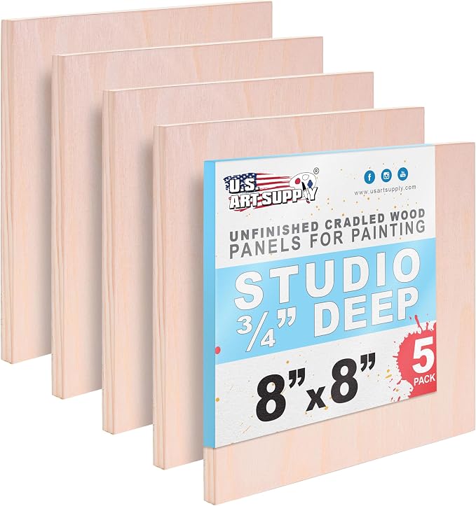 U.S. Art Supply 8" x 8" Unfinished Cradled Wood Panels for Painting