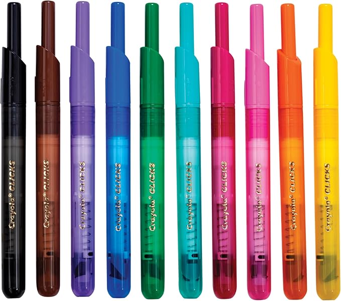 Crayola Clicks Retractable Tip Markers (10ct), Washable Cone Tip Art Marker Set, Cute Aesthetic School Supplies, Classroom Must Haves, Ages 3+
