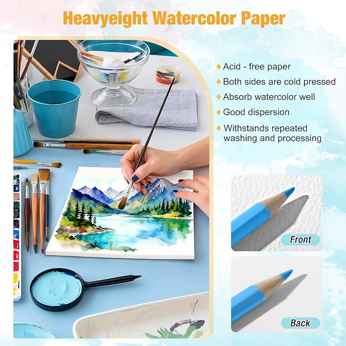 Creazic Watercolor Paper Pad 8"x10",140lb/300gsm Artist Paper, 24 Sheets