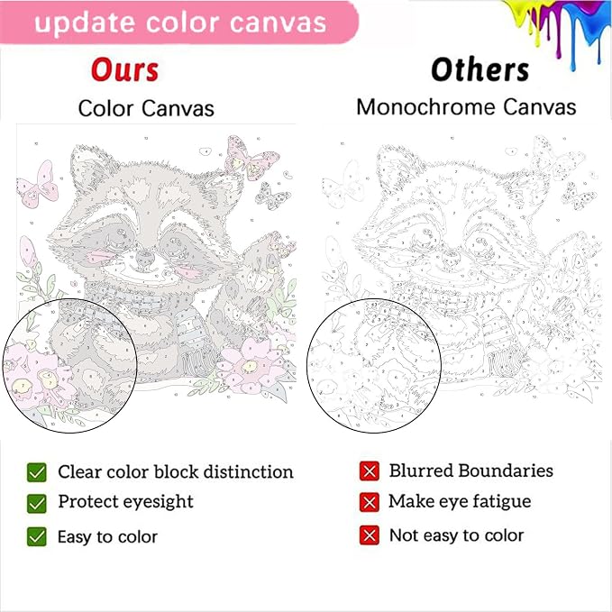 4 Pack Animal Paint by Number for Kids with Wooden Frame - Wooden Easel | Paint by Numbers for Kids Ages 4-8-12, Easy Owl Fox Hedgehog Raccoon DIY Oil Painting Kits for Home Wall Decor (8X8 inch)