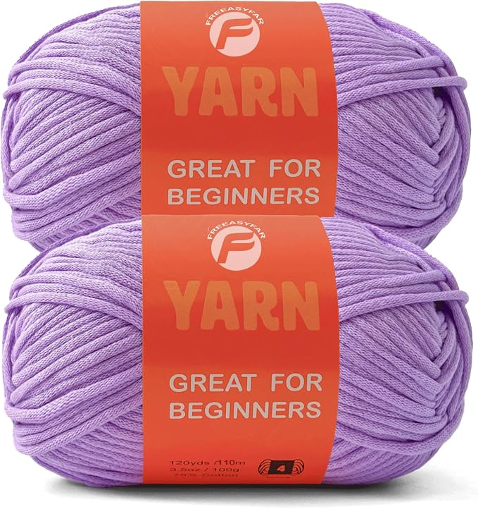 2x3.5Oz Beginner-Friendly Yarn for Crocheting and Knitting;Worsted-Weight Medium #4;Cotton Blend Yarn for Beginners with Easy-to-See Sitches,Great for Amigurumi DIY (Purple, 2 Skein)