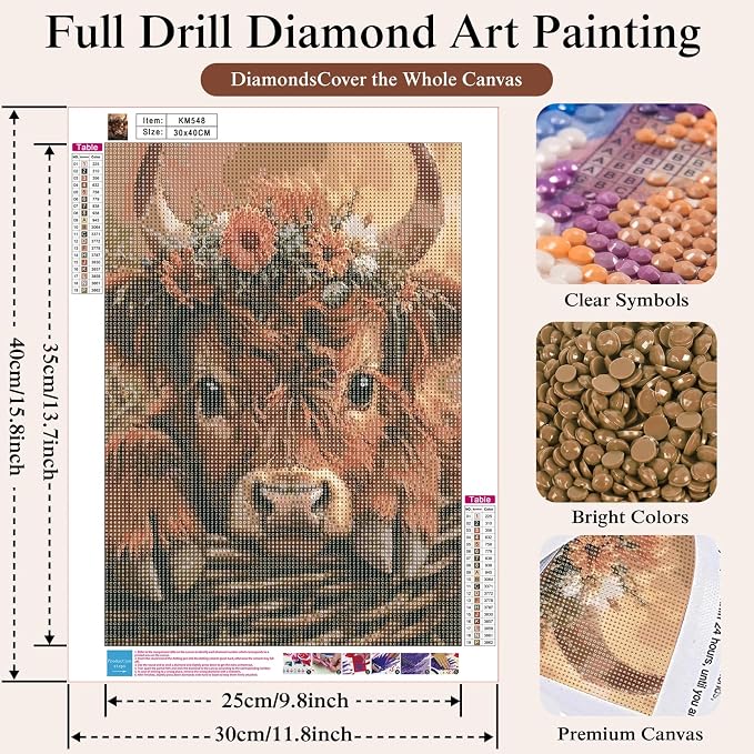 Mosaflare 5D Highland Cow Diamond Painting Kits for Adults 12x16 Inch