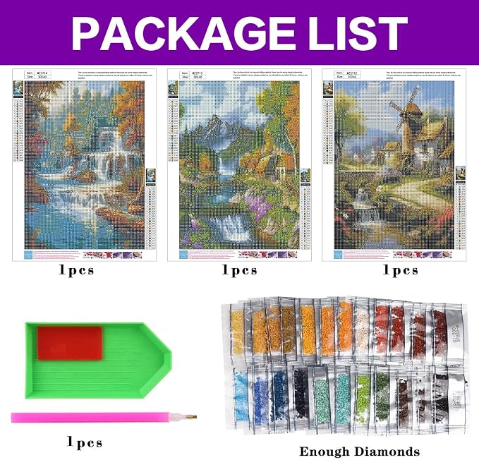 Diamond Art Kits for Adults, 3 Packs Hummingbird Diamond Art Painting Kits