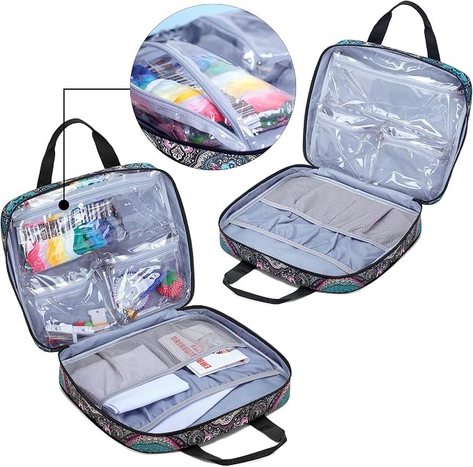 LoDrid Embroidery Project Bag, Square Supplies Storage Tote, Totem