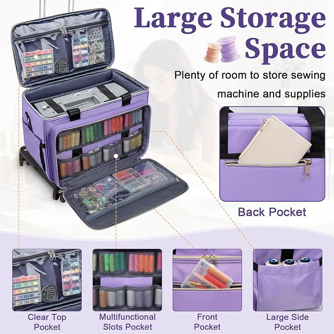 Anitor Rolling Sewing Machine Case with Wheels and Removable Bottom Padding