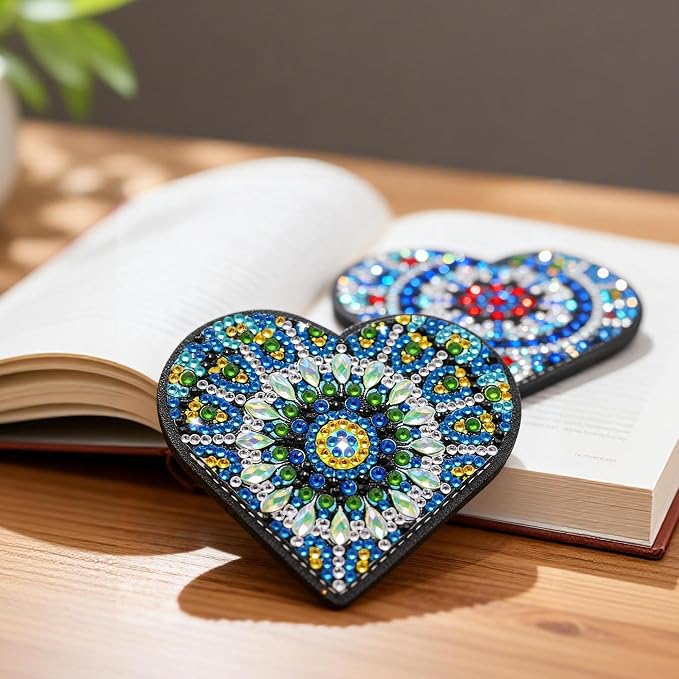 8 PC Diamond Art Painting Bookmark for Adult Craft Gem Bedazzling Kit Women | Bead Art Leather Book Mark Christmas Craft Making Kit Rhinestone Pearl Art DIY Paint by Dots Book Lover Gift Black Heart