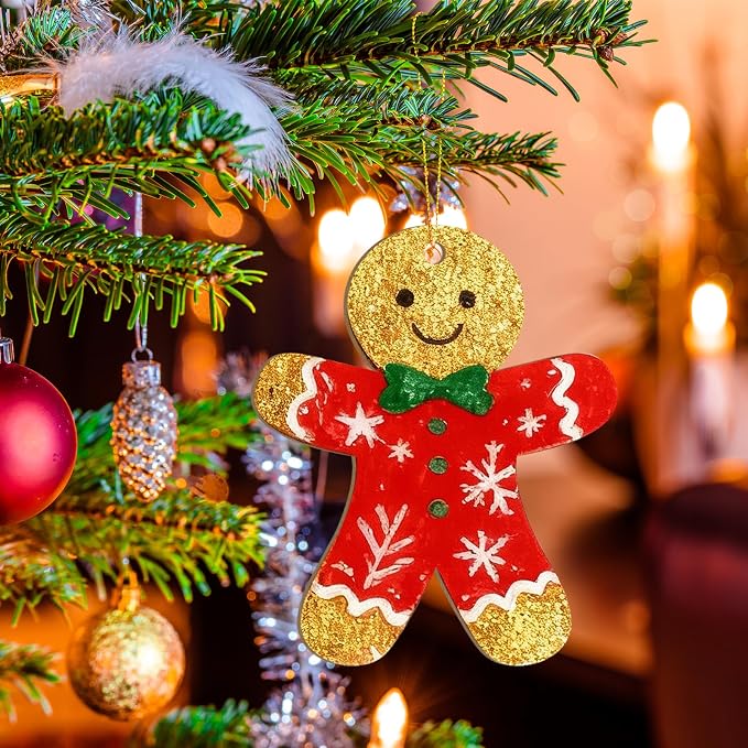 Large Size 7 inch Wooden Christmas Gingerbread Man Ornaments to Paint 10PCS, DIY Blank Cutouts Unfinished Wood Ornament for Home Crafts Hanging Christmas Decorations Winter