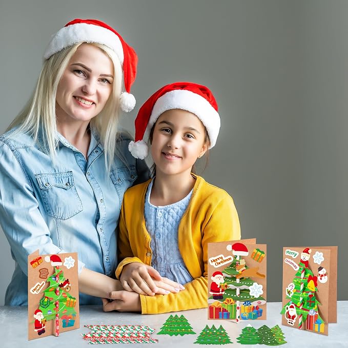 28Sets Christmas Crafts Card Making Kit DIY 3D Xmas Trees Greeting Cards