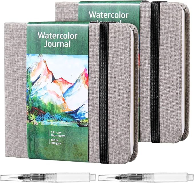 Dispowreath 2 Pack Pocket Watercolor Sketchbook Journal, 300 GSM, 3.9x3.9 in