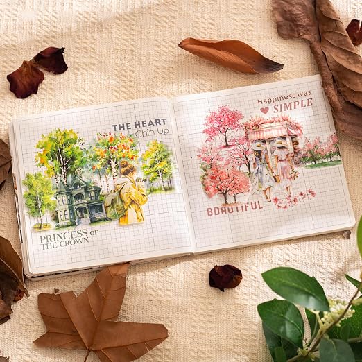 6PCS Trees and Forest PET Tape Set, Nature Scenery Adhesive Tapes for Journaling, Scrapbooking, and DIY Crafts, with Decorative Clip