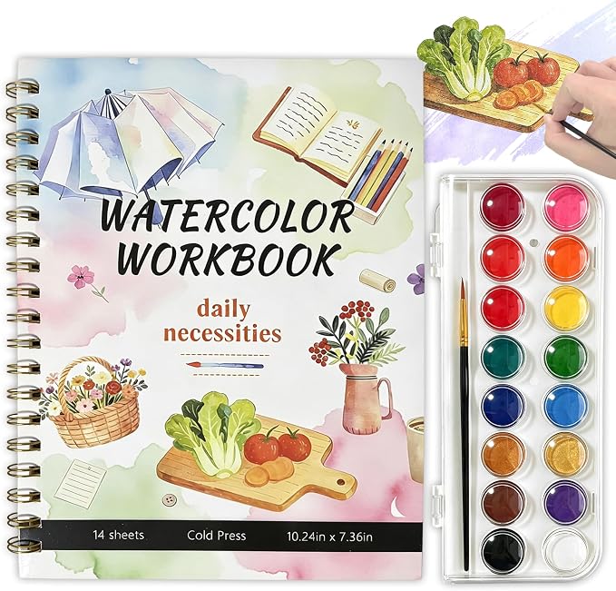Watercolor Workbook, 16 Colors Watercolor Books Paint Set for Adults Teens