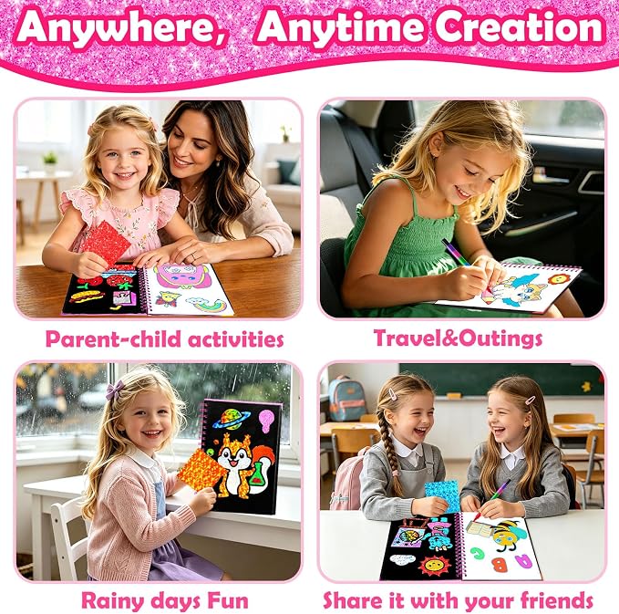 FUNNYB&G Foil Art Craft Kit for Kids, Sparkly Birthday Gift Toy for Girls | No Mess, Kids Ages 4-10 Create Sparkling Artwork, A Creative Gift for Birthdays, Holidays, Travel Activities,Screen-Free Fun