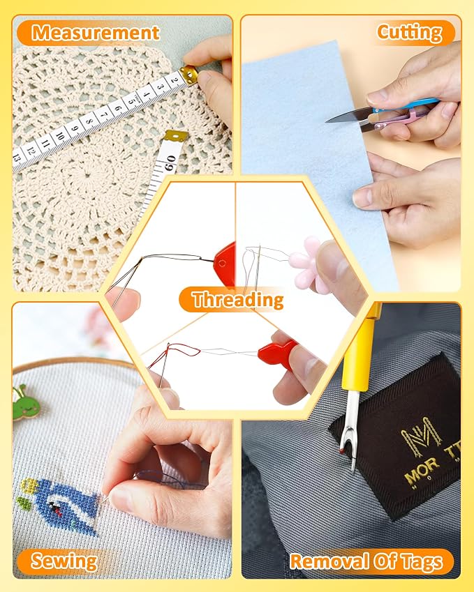 FIVEIZERO Sewing Thimble Kit for Hand Sewing, Metal Finger Protectors for Quilting, Mothers Day Gift, Includes Needle Threader, Embroidery Needles, Seam Ripper, Measuring Tape and Thread Snips
