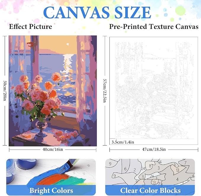 ZRIZQ Paint by Numbers Kit for Adults Beginner,Flowers Landscapes,16x20