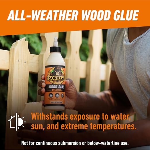 Gorilla Ultimate Waterproof Wood Glue, Natural Color, 18 oz, 2-Pack