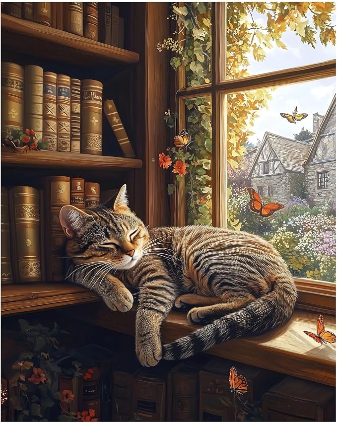 CRZMODE Cat Paint by Numbers Kit for Adults, Sleeping Cat Paint by Numbers for Adults, Acrylic Painting Crafts for Home Decor Gift (16x20inch)