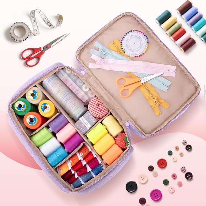 Marscamd Sewing Organizer Bag with Detachable Dividers, Purple (Bag Only)