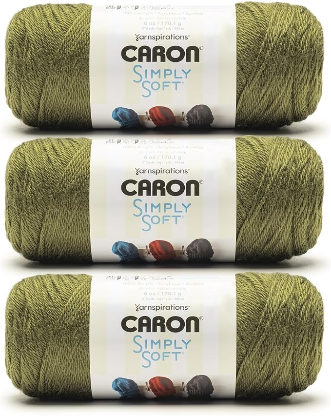 Caron Simply Soft Yarn for Crocheting & Knitting, Army Green, 3-Pack | #4 Worsted Medium, Soft 100% Acrylic Yarn for Crochet, Knitting, Blankets and Crafts, 315 Yards, 170.1g/6oz per skein