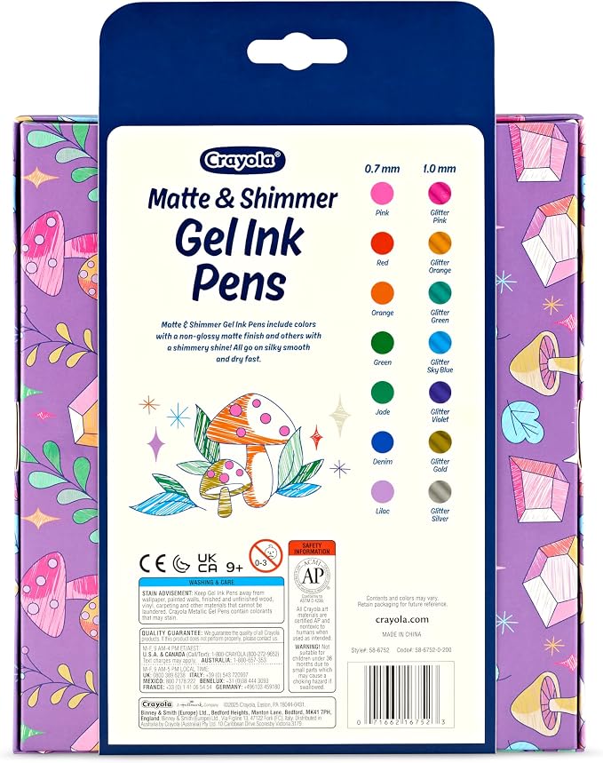 Crayola Gel Ink Pen Marker Set, 14 Matte & Glitter Pens, Gel Pens for Coloring, Fine Point, Gift for Kids & Teens, Ages 4+