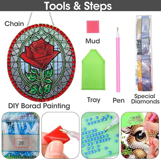 SKRYUIE Rose Hanging Pearl Diamond Art Kits for Adults Suncatcher A49