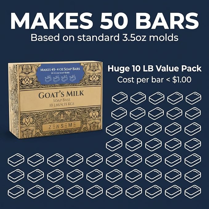10 LBS Goats Milk Soap Base, Melt and Pour Supplies Kit for Soap Making | SLS/SLES & PEG free | Gentle & Foamy Ingredients | Make Your Own Bulk For Adult Soapmaker - Easy to Cut