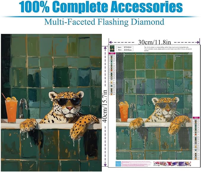 Cheetah Diamond Art Kits for Adults, Diamond Painting for Beginner 5D DIY