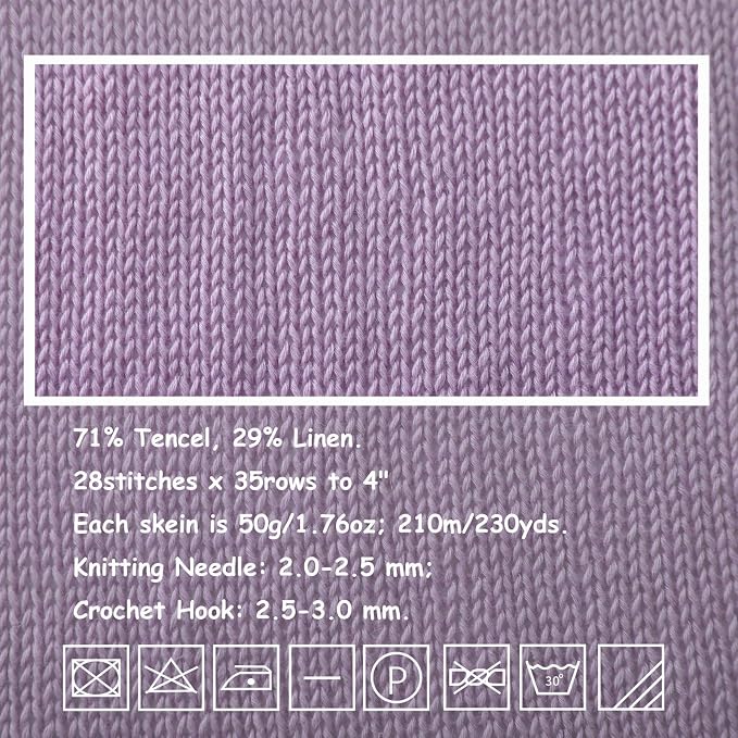 Linen Rayon Lyocell Blend Yarn, Superfine Fingering Weight (1), 150g/5.29oz (3 Strands, 50g/230yds per Strand)- 01 Snow