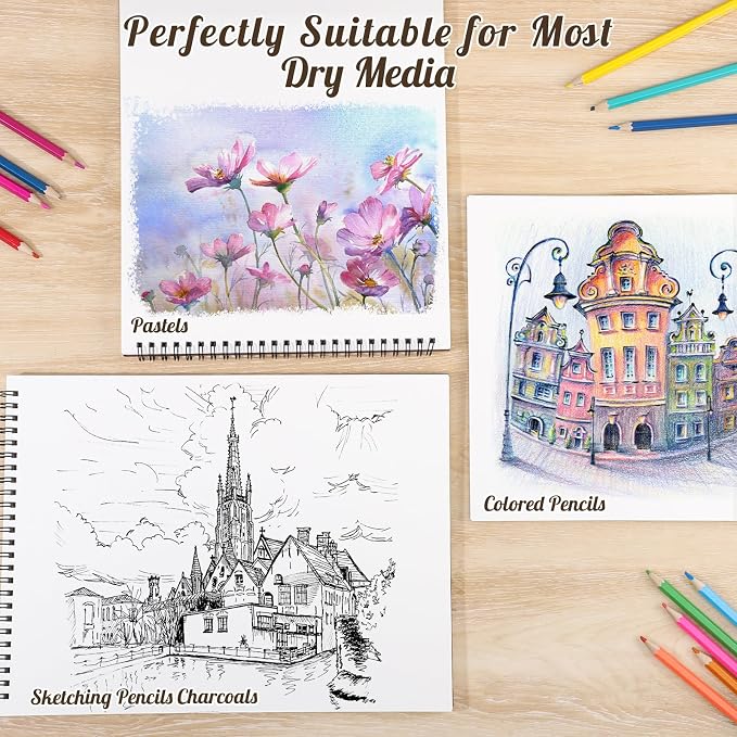 12 Pack Sketch Books 5.5 × 8.5 in, Top Spiral, 100gsm Drawing Paper | Acid-Free Paper, 30 Sheets Each, Sturdy Backing, Portable Size, for Drawing, Sketching & Class Use