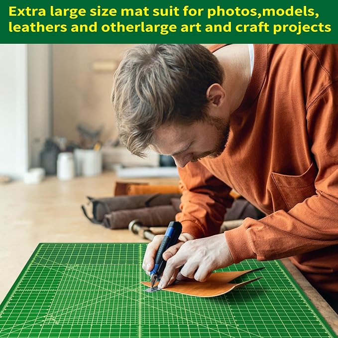 NEWBRAUG 23'' × 47'' Large Self Healing Cutting Double Sided 5-Ply Mat, Big Cutting Board for Rotary Cutting, Quilting, Sewing, Craft, Fabric & Scrapbooking(Green/Black)