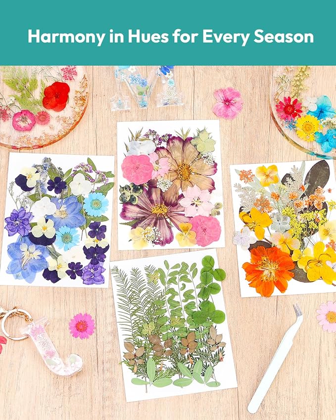 Resiners 100Pcs Dried Flowers, Pressed Flowers for Craft(Retro Style) | Real Natural Dried Flowers Dry Leaves Kit for DIY Making Crafts Resin Soap Candle Scrapbook Supplies Card Making Jewelry