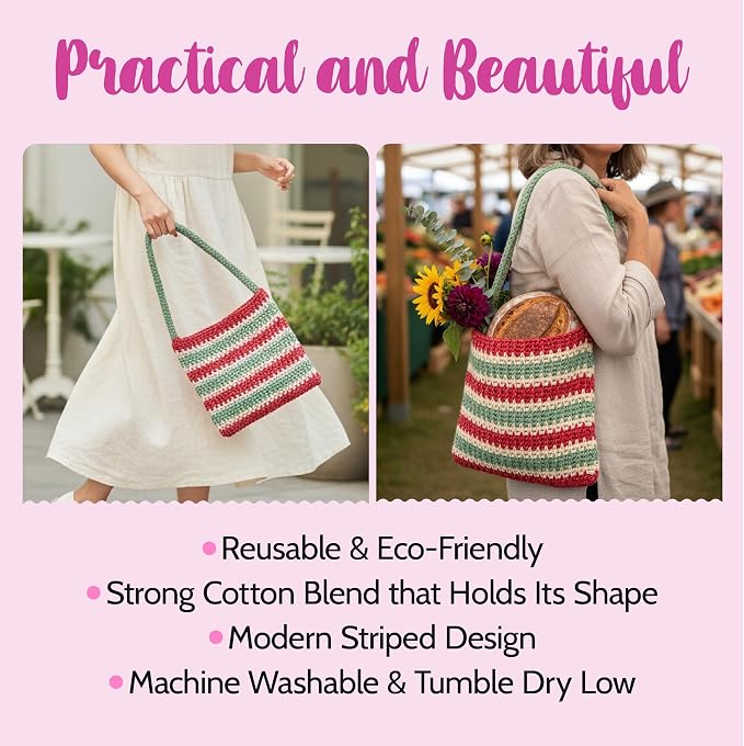 KnitPal Sunset Striped Market Bag Tunisian Crochet Bag Kit for Beginners