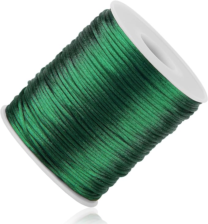 Green Nylon String Cord - 1MM 100 Yards Braided Nylon Bracelet Twine Thread for Bracelet Making, Green Rope Christmas Ornament String for Crafts, Necklace Jewelry Thread for Macrame Satin Cord