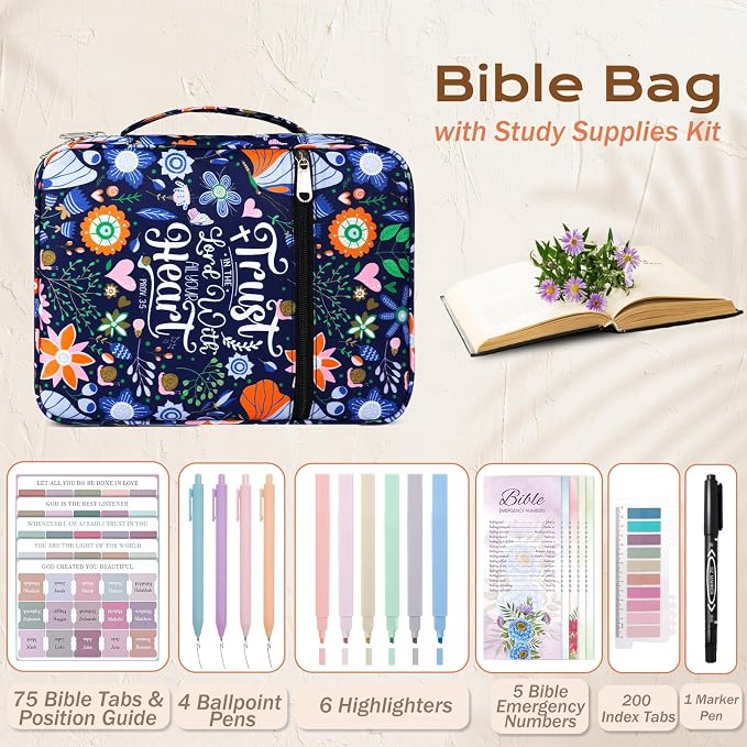 XKDOUS Bible Cover Case for Women Bible Bag Journaling Kit w/Study Supplies
