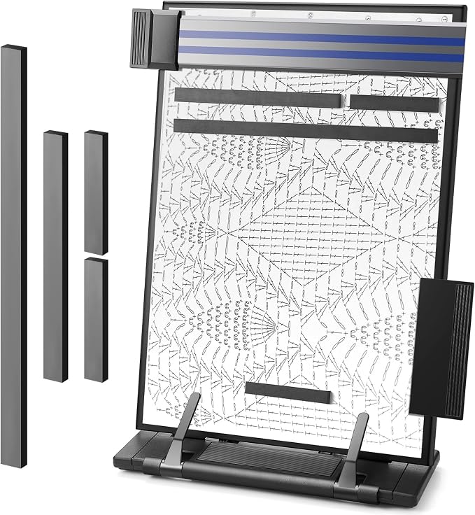 Flutesan Magnetic Pattern Holder Knitting Cross Stitch,13.78 X 8.27 Inches | Chart Keeper with 4 Magnets, For Crochet Needlepoint Embroidery, Adjustable Stand Securely Holds Crafting Patterns