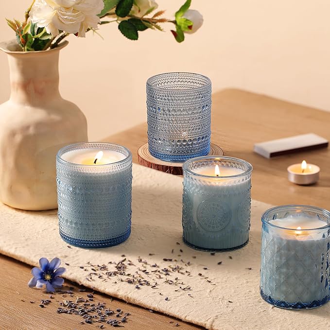 12Pack Blue Candle Jars - 3 Styles Candle Jar with Lids for Any Décor