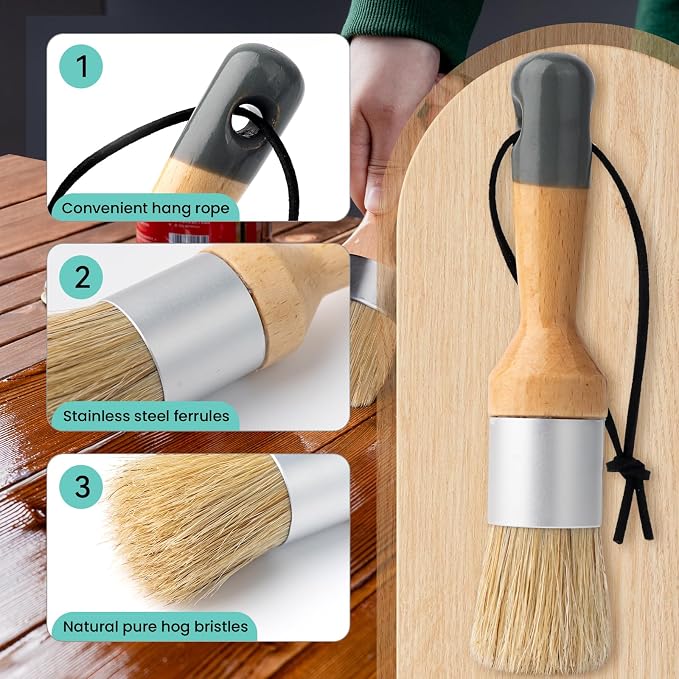Mister Rui Chalk Wax Paint Brush, 5pcs, Wax Brushes for Waxing and Stencil | Natural Bristles Large Paint Brushes for All in One Paint, Ideal for DIY Home Decor, Art Crafts
