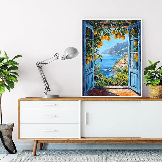 HITO Paint by Numbers Kit for Adults Seaside Scenery 16x20 Inch Frameless | Attic windowsill Adult Paint by Number Kits , Paint by Numbers for Adults Beginner for Gift Home Wall Decor