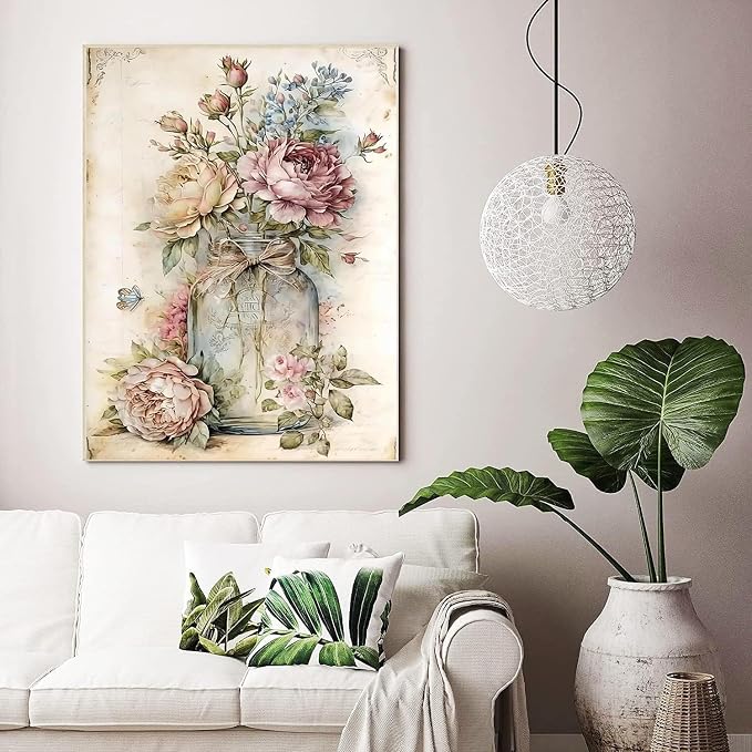 Diamond Art Kits for Adults,Vintage Flower Diamond Painting Kits 12 x 16in