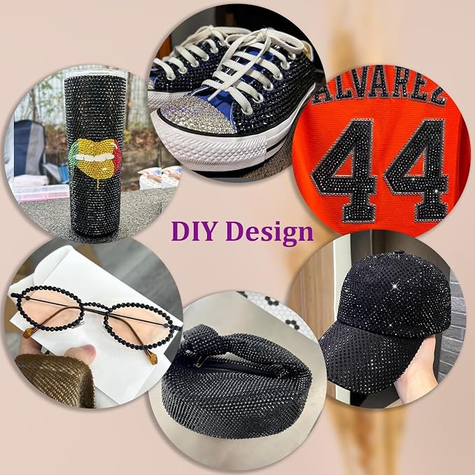 Resin Jelly Rhinestones for Crafting with B7000 Jewelry Glue, 1 Box Black Flatback Crystal with 3Pcs 10ml Glue, Bedazzling Non Hotfix Gems for DIY Tumblers Clothing Shoes Manicure