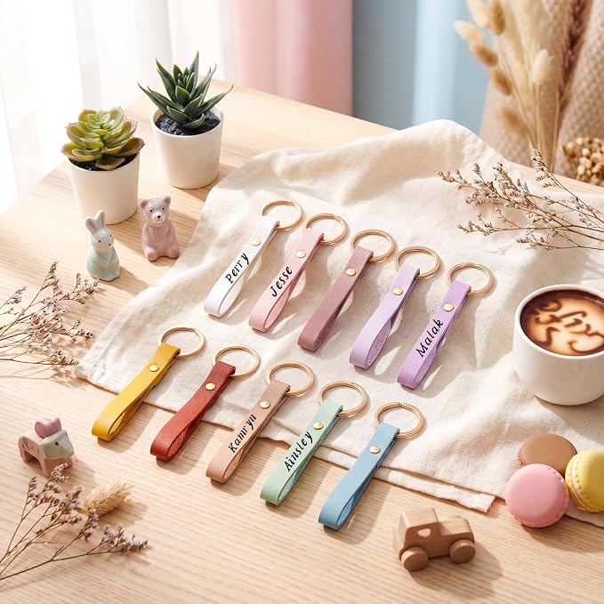 Wavyknot 100 Pcs Leather Keychain Blanks, 3.9 x 0.7 Inches, Bright Colors