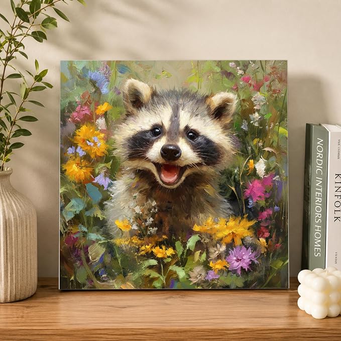 AUKELHJ Framed Paint by Numbers Kit for Adults, Raccoon, 10x10 inch