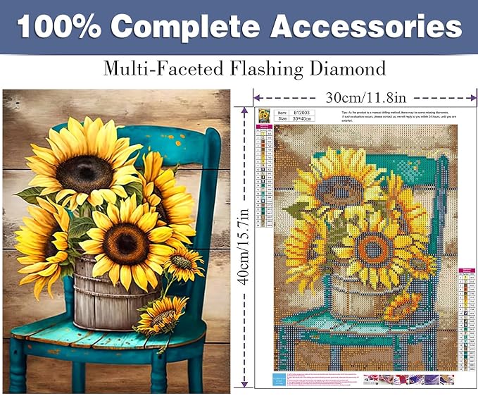 ijbnhd Sunflowers Diamond Art Kits for Adults 12x16in